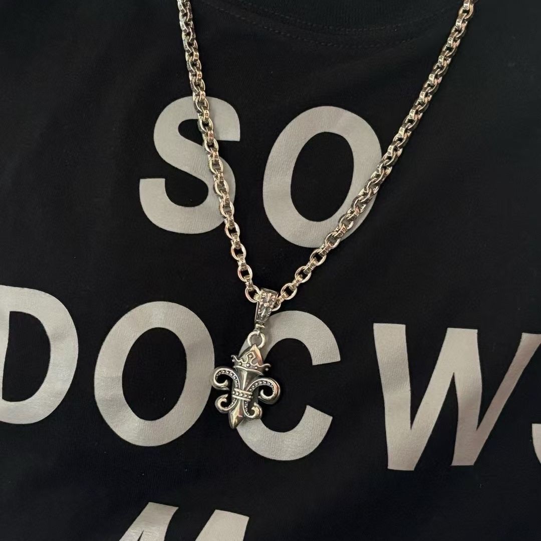 Chrome Hearts 925 silver big anchor crown letter necklace