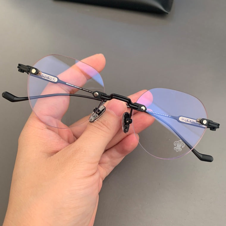 CHH Chrome Hearts Glasses Frameless Perforated Round Vintage Myopia Glasses Frame