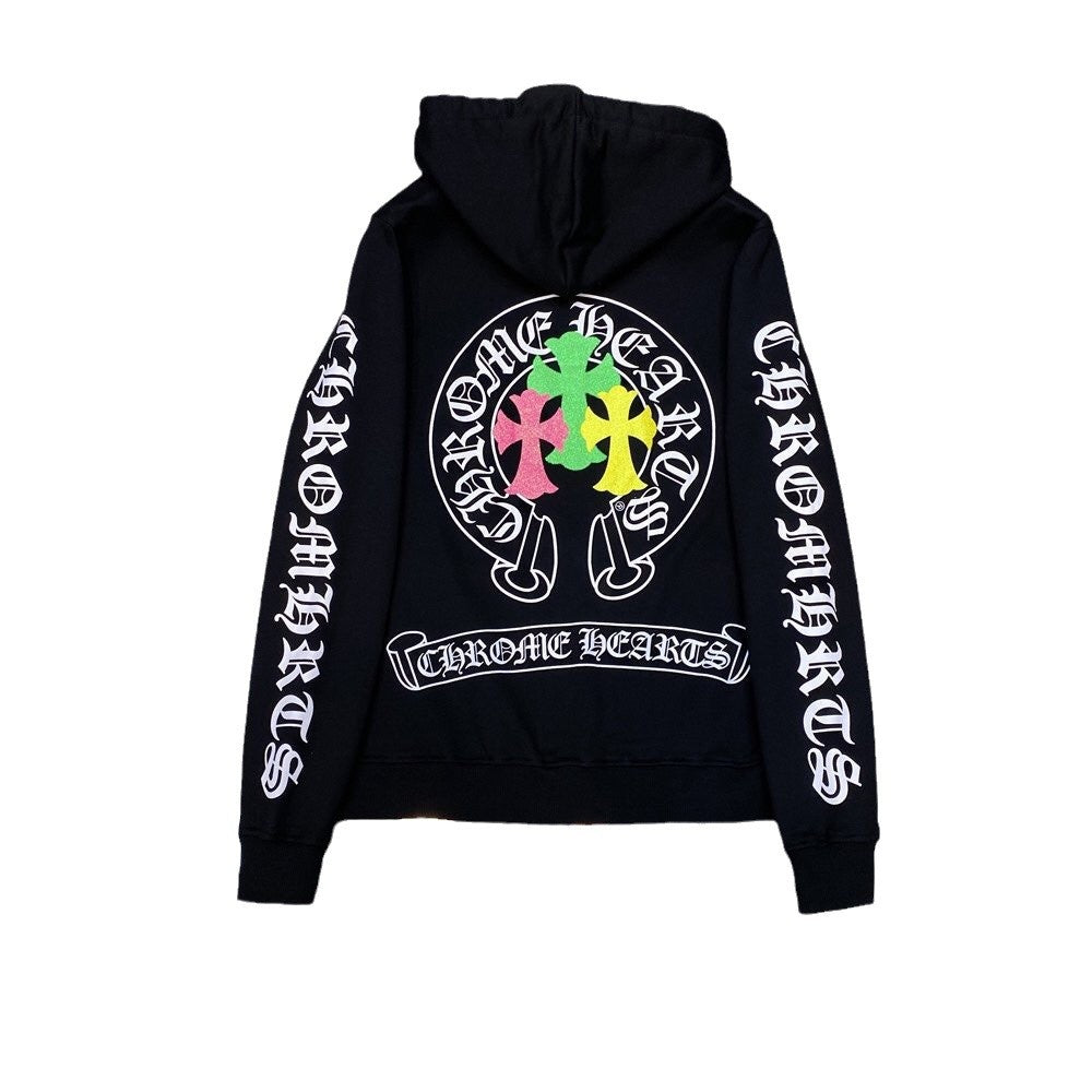 CHH Chrome Heart Hoodie Color Sanskrit Cross Print Casual Hooded Sweater