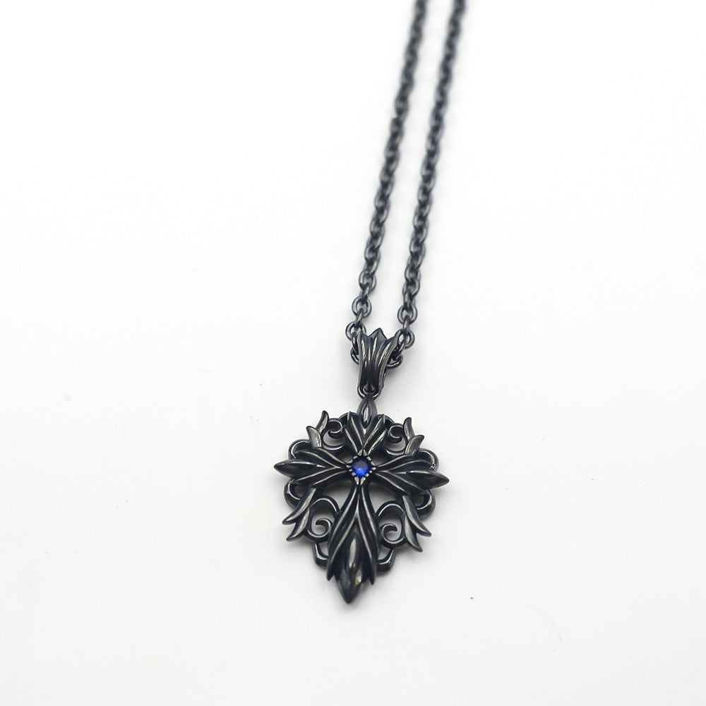 Chrome Hearts black bloody mary cross cool blue zircon necklace