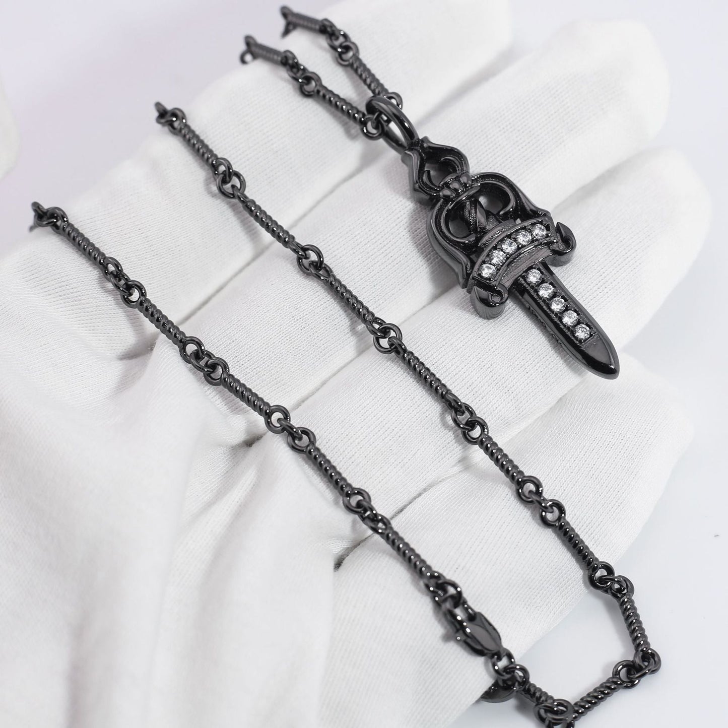 Chrome Hearts Retro Black Big Sword Diamond Necklace