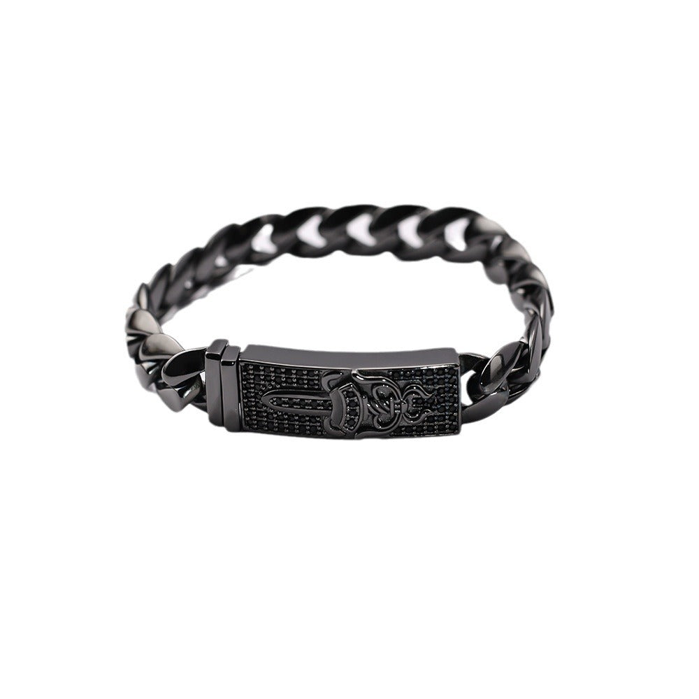Chrome Hearts black full diamond holy Dagger ID Bracelet