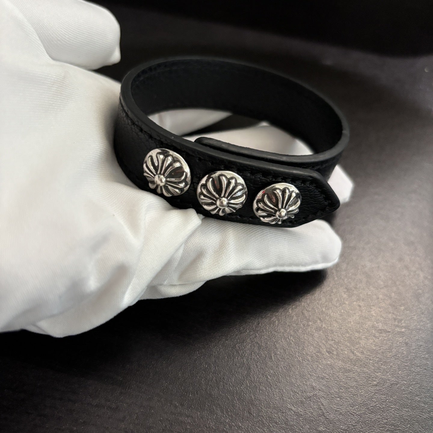 Chrome Hearts Cross Snap Leather Bracelet