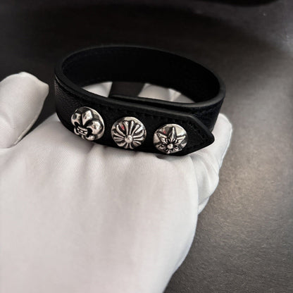 Chrome Hearts Cross Snap Leather Bracelet