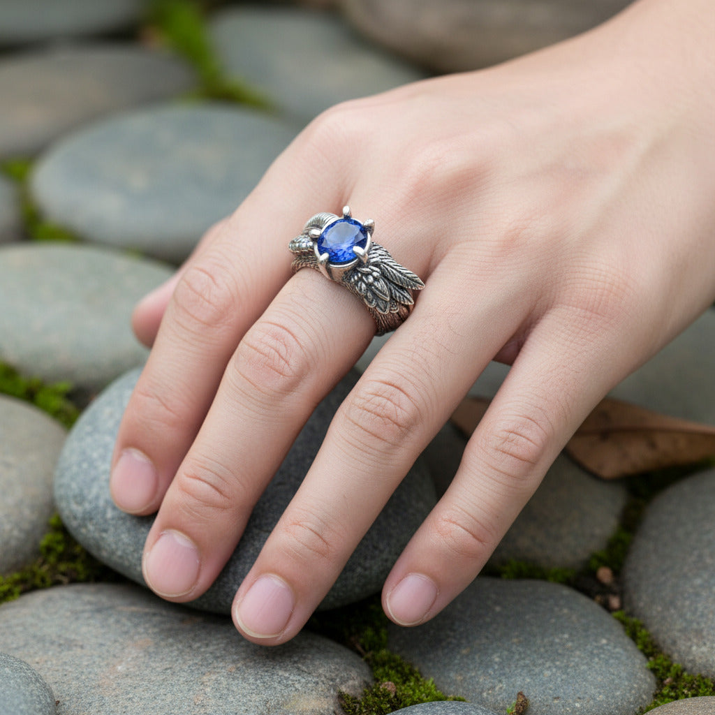 Retro feather sapphire open ring