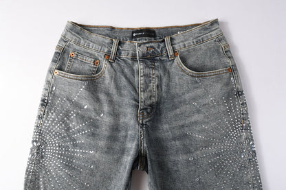 Purple Brand Crystal Diamond Denim Shorts #5093