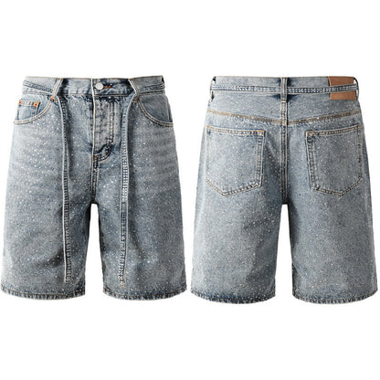 Purple Brand Crystal Diamond Denim Shorts #5096