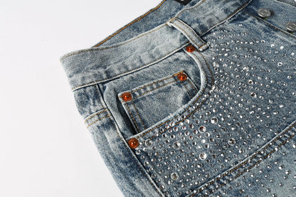 Purple Brand Crystal Diamond Denim Shorts #5097
