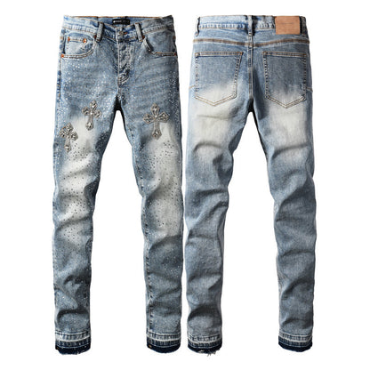 Purple Brand Crystal Diamond Jeans #9132