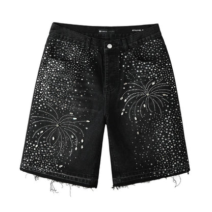 Purple Brand Crystal Diamond Denim Shorts #5103