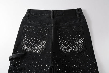 Purple Brand Crystal Diamond Denim Shorts #5099