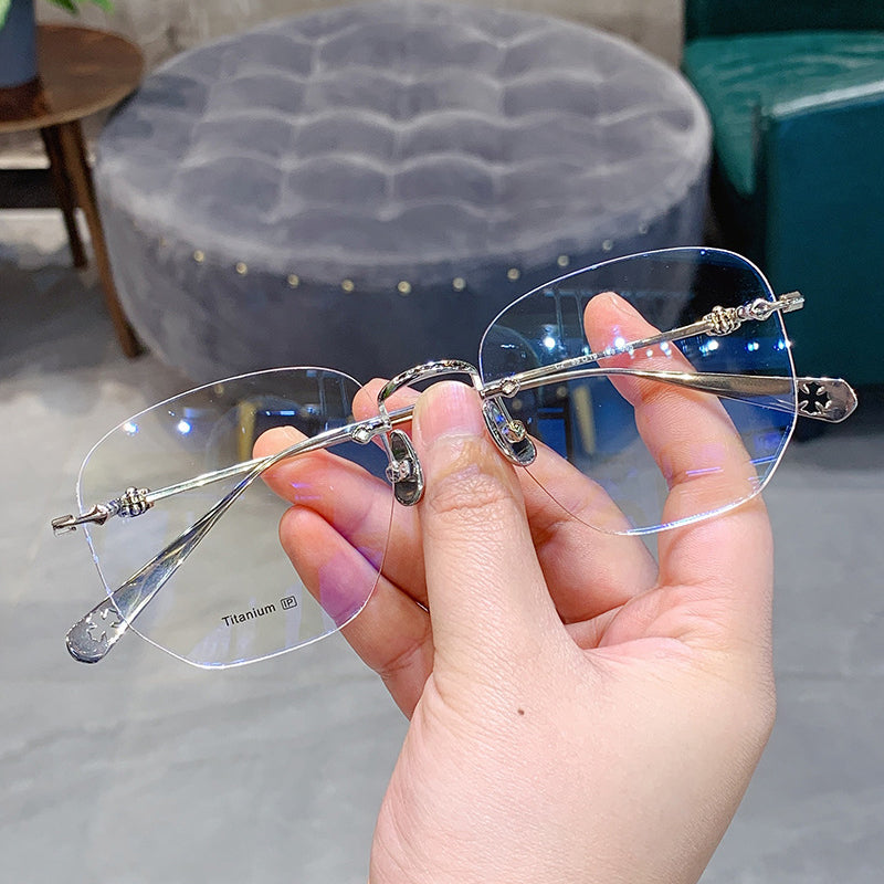 CHH Chrome Hearts Glasses Ultra Light Titanium Frameless Wide Myopia Glasses Frame