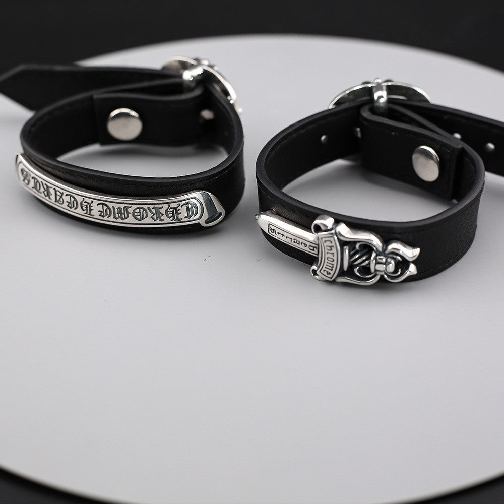 Chrome Hearts Cuff Plate Gunslinger  Leather Bracelet For Men
