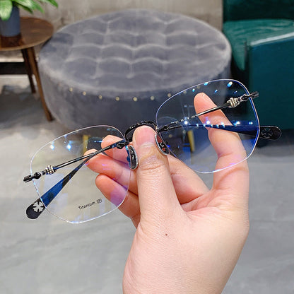 CHH Chrome Hearts Glasses Ultra Light Titanium Frameless Wide Myopia Glasses Frame