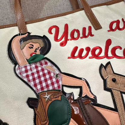 Chh Chrome Heart Leather Bag Embroidered Cartoon Tote Bag