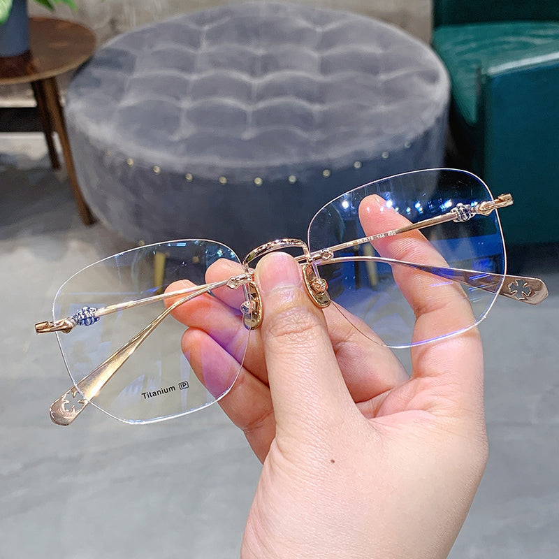 CHH Chrome Hearts Glasses Ultra Light Titanium Frameless Wide Myopia Glasses Frame