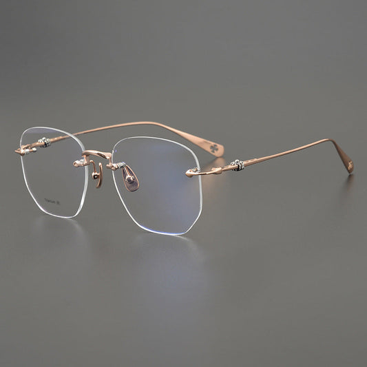 CHH Chrome Hearts Glasses Ultra Light Titanium Frameless Wide Myopia Glasses Frame