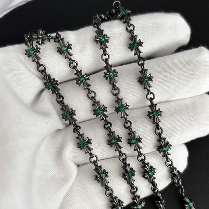 Chrome Hearts black cross inlaid with green zircon necklace