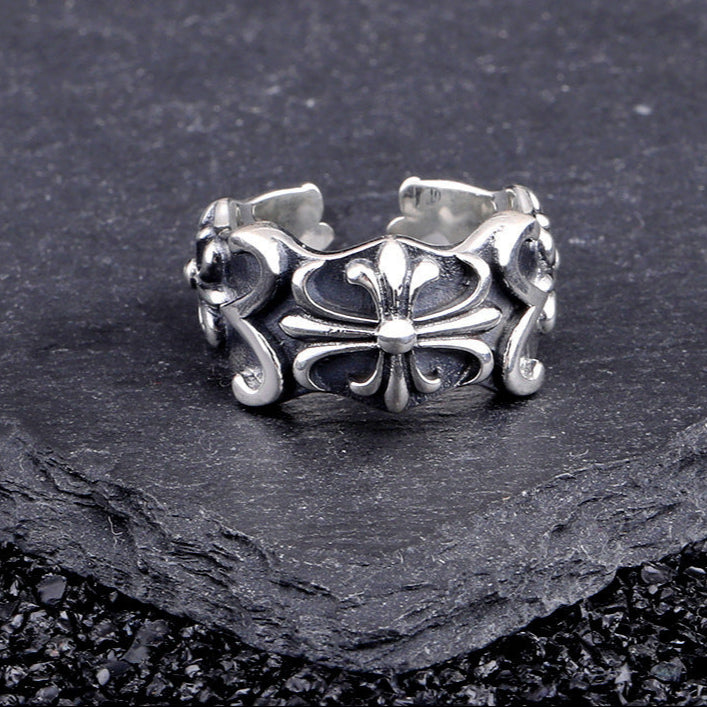 Chrome Hearts s925 sterling silver Crusader flower open ring