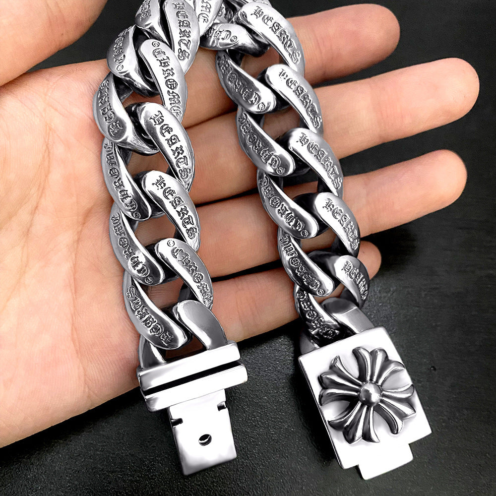 Chrome Hearts Retro Plus Cross Box ID Classica chain Bracelet 925 silver