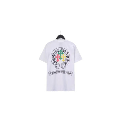 CHH Chrome Heart T Shirts Crowe Scroll Heart Color Cross Print Crew Neck Short Sleeve