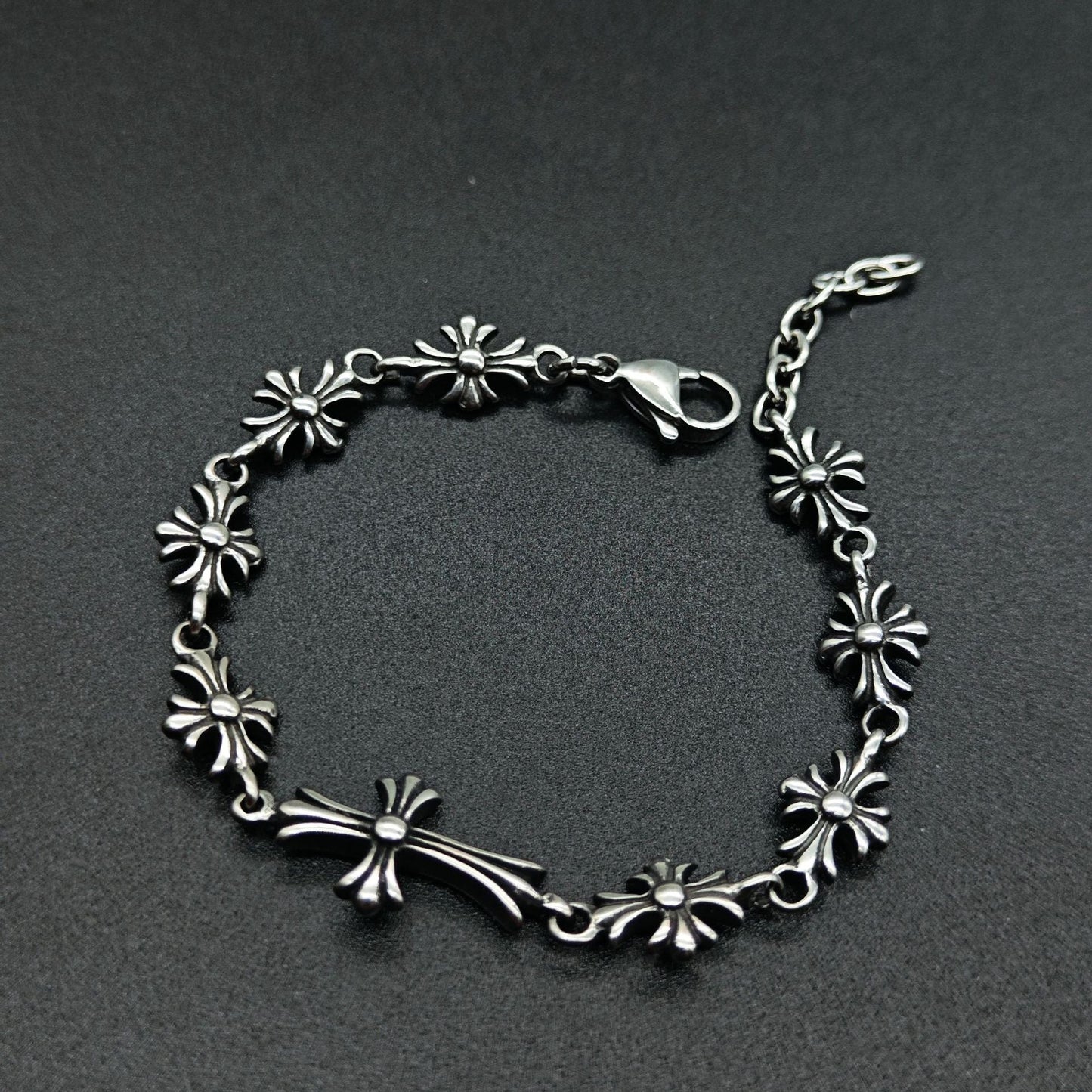 Chrome Hearts 925 Sterling silver cross flower skull splicing bracelet