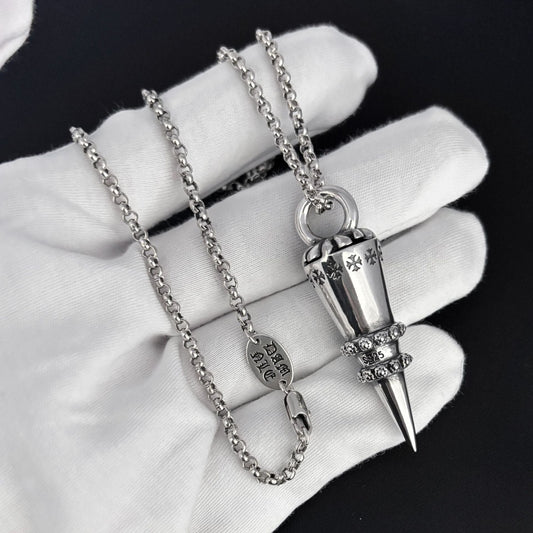 Chrome Hearts distressed cross rivet bullet pendant