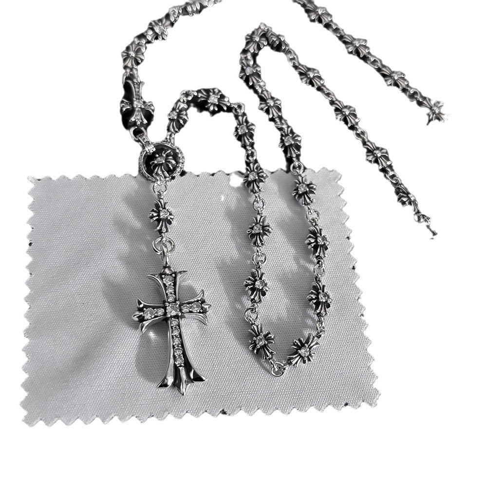 Chrome Hearts large and small cross inlaid with white diamond necklace