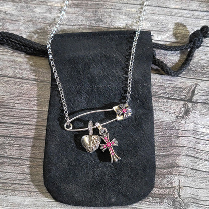 Chrome Hearts 925 silver brooch red diamond heart cross necklace