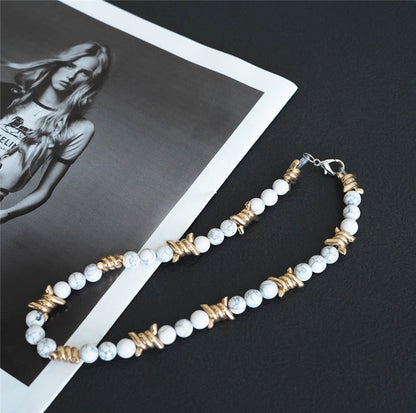 Chrome Hearts Thorn Light Luxury White Turquoise Pearl Metal Necklace