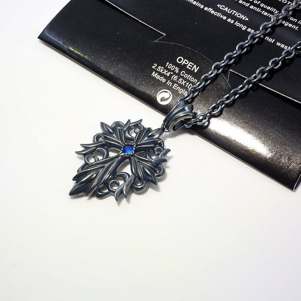 Chrome Hearts black bloody mary cross cool blue zircon necklace