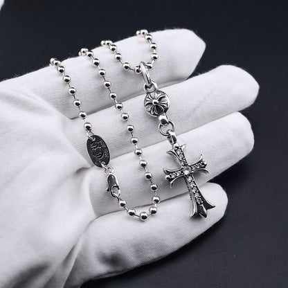 Chrome Hearts classic diamond round bead cross necklace