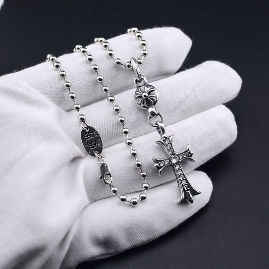 Chrome Hearts classic diamond round bead cross necklace