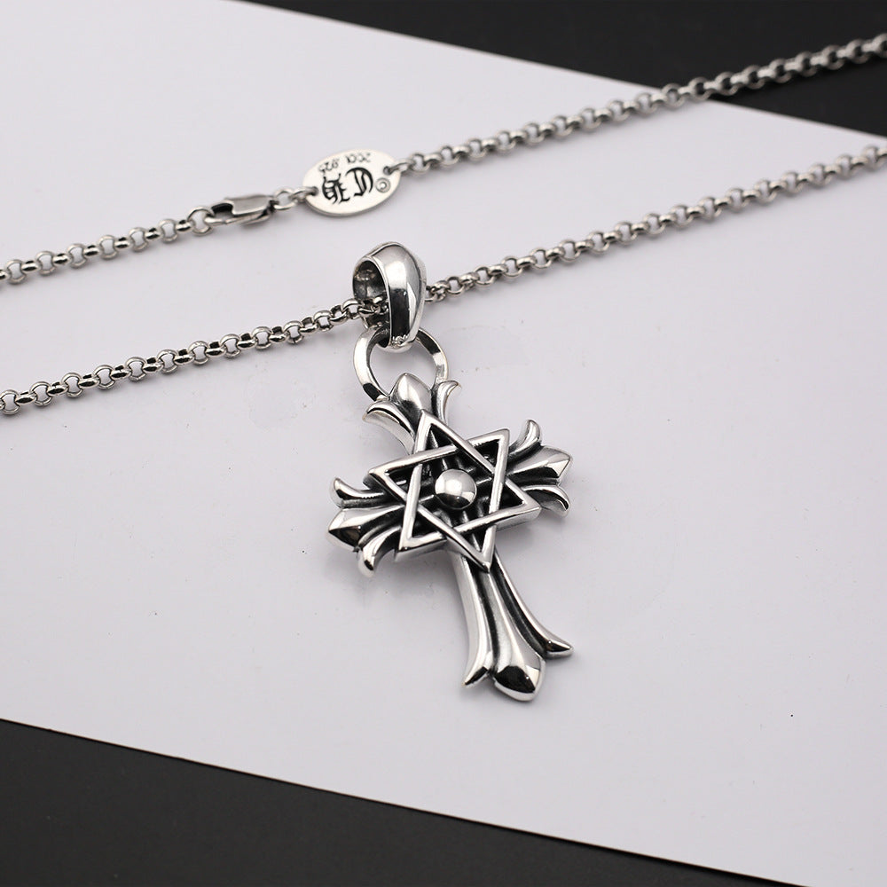 Chrome Hearts punk retro six-pointed star cross necklace