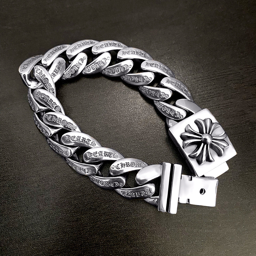 Chrome Hearts Retro Plus Cross Box ID Classica chain Bracelet 925 silver