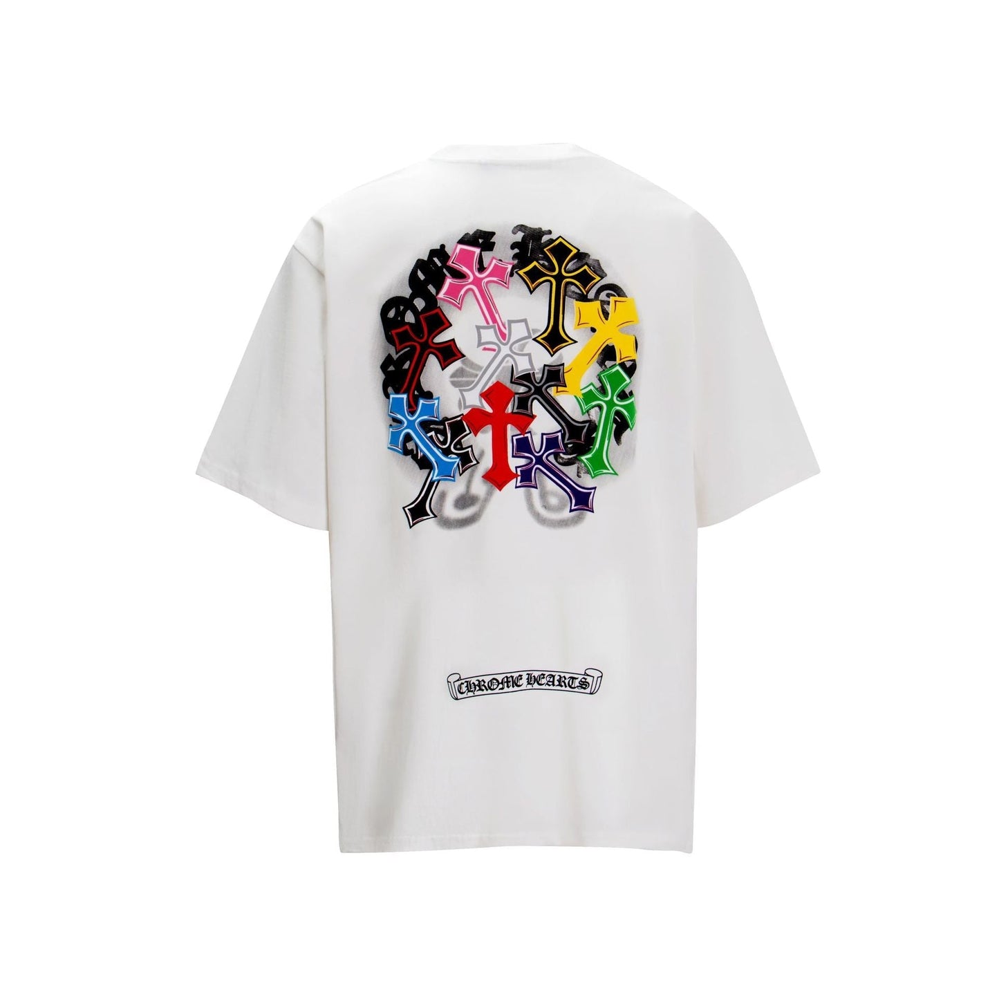 CHH Chrome Heart T Shirts Sanskrit Rainbow Cross Foam Short Sleeve T-Shirt