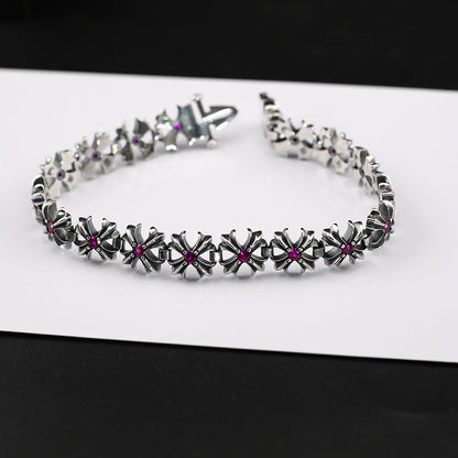 Chrome Hearts Red Diamond Cross Flower Pink Sapphire Plus Bracelet