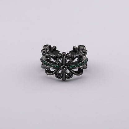 chrome hearts multi-color cross open sterling silver ring