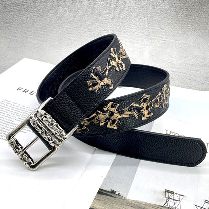 Chh Chrome Heart Belt Colored Cross Flower Lychee Pattern