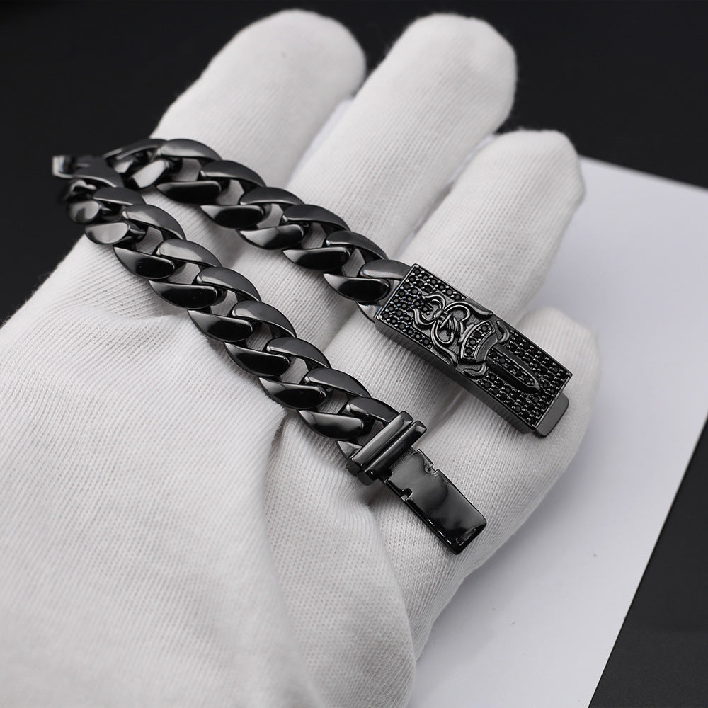 Chrome Hearts black full diamond holy Dagger ID Bracelet