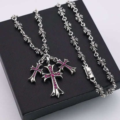 Chrome Hearts punk style diamond three cross pendant