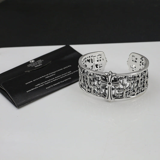 Chrome Hearts Silver Cemetery cross open bracelet