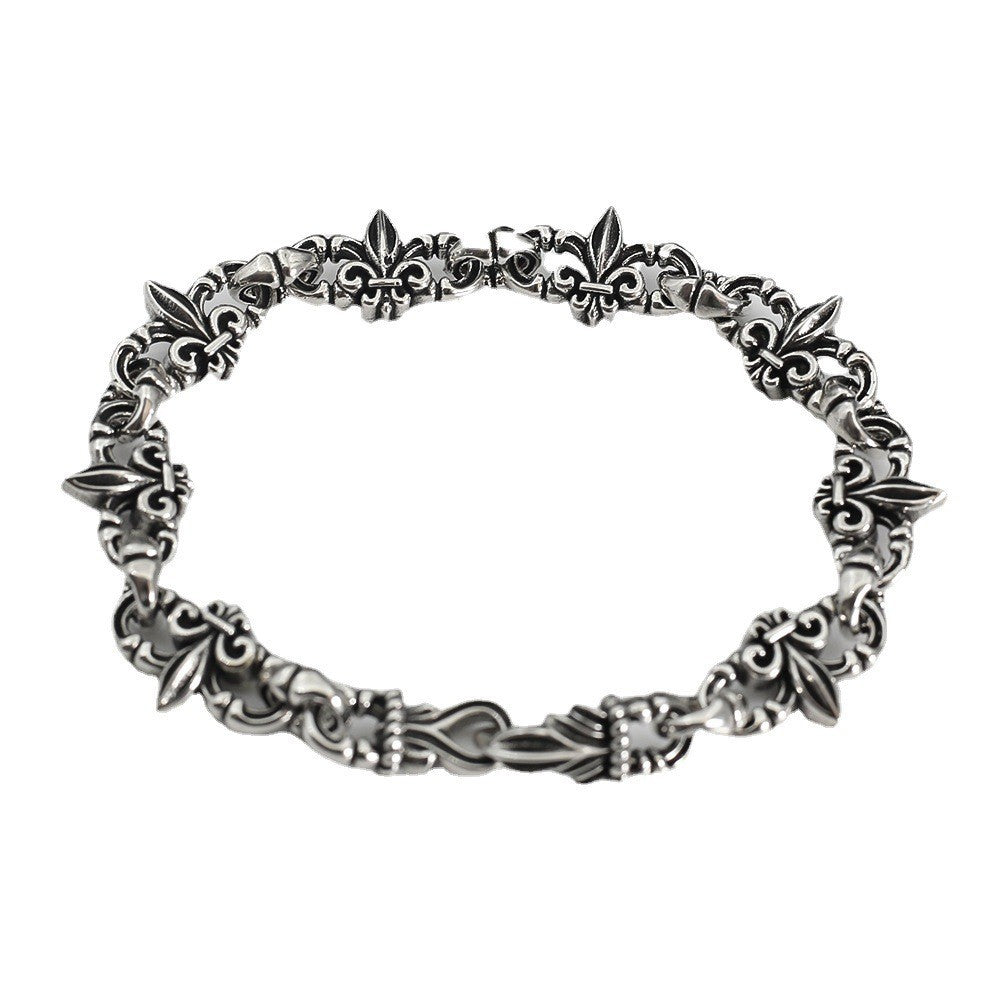Chrome Hearts 925 Sterling silver Vitange Gothic fleur-de-lis Crown bracelet