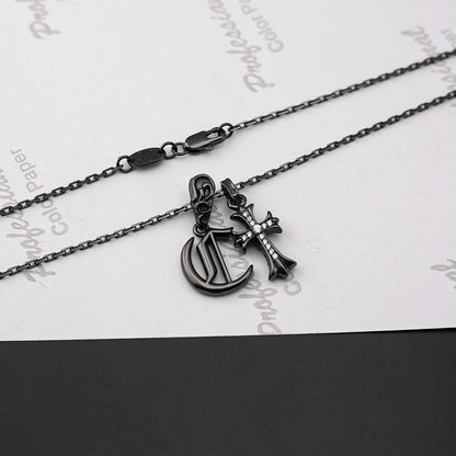 Chrome Hearts black letter diamond cross necklace