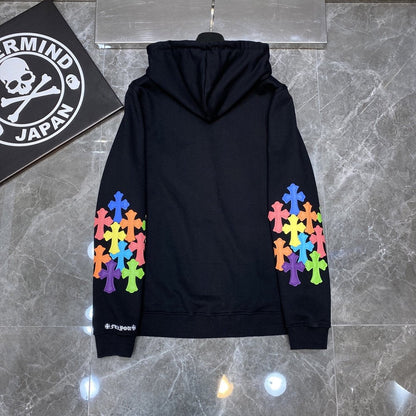 CHH Chrome Heart Hoodie Crowe Double Arm Embroidered Colored Cross Group Leather Zip Sweater