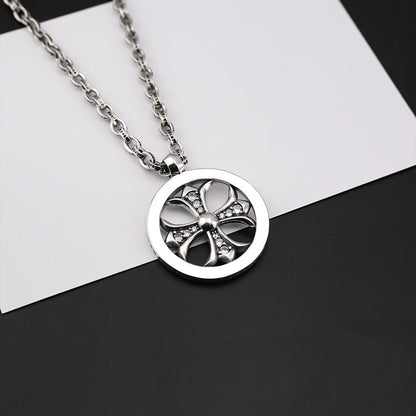 Chrome Hearts hoop cross flower diamond-studded pendant