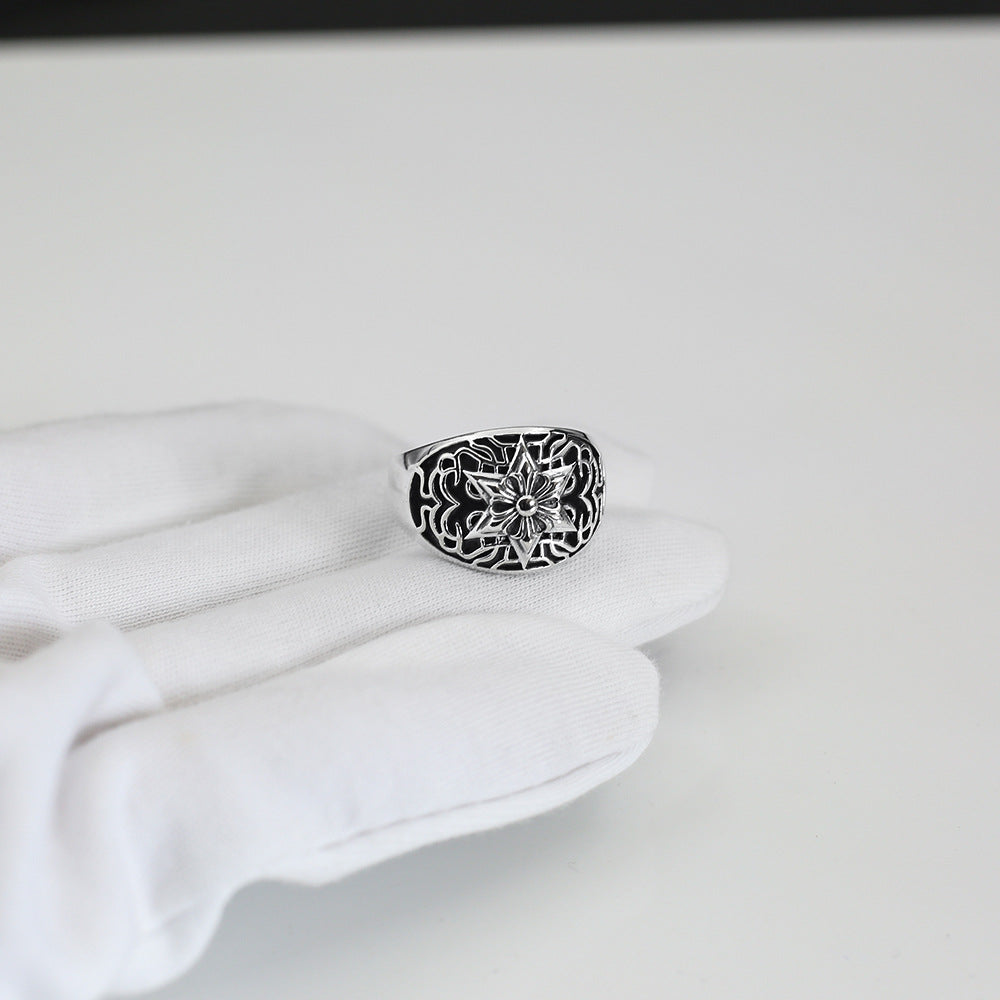 Chrome Hearts retro dark style six-pointed star closed ring