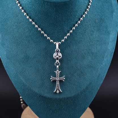 Chrome Hearts classic diamond round bead cross necklace