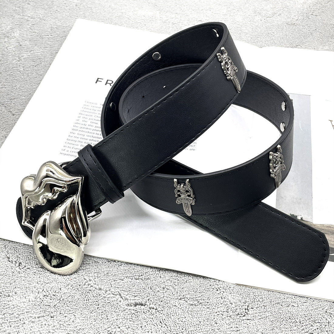 Chh Chrome Heart Belt Big Tongue Buckle Lychee Pattern