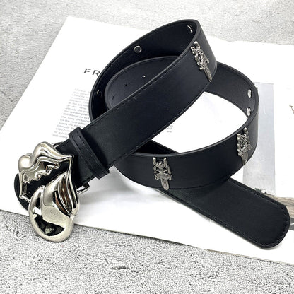 Chh Chrome Heart Belt Big Tongue Buckle Lychee Pattern